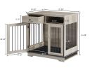 Dog crates;  indoor pet crate end tables;  decorative wooden kennels with removable trays.